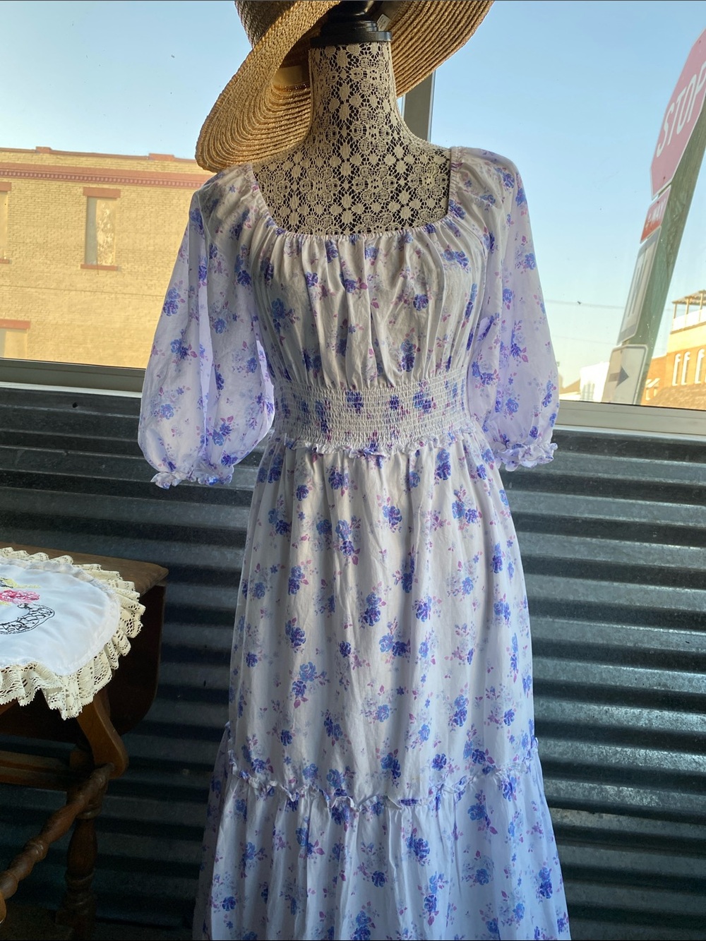 LoveShackFancy Lavender Floral Maxi Dress with Puff Sleeves XS ( NWT )